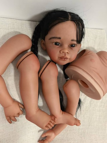 30in Reborn Baby Painted Kit Toddler Girl Doll Rooted Hair Cloth Body Dark Skin - Picture 3 of 8