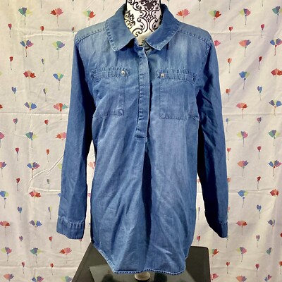 Lane Bryant Denim Shirt Size 14/16 Long Sleeves With Roll Tabs - 1/2 Button  | eBay