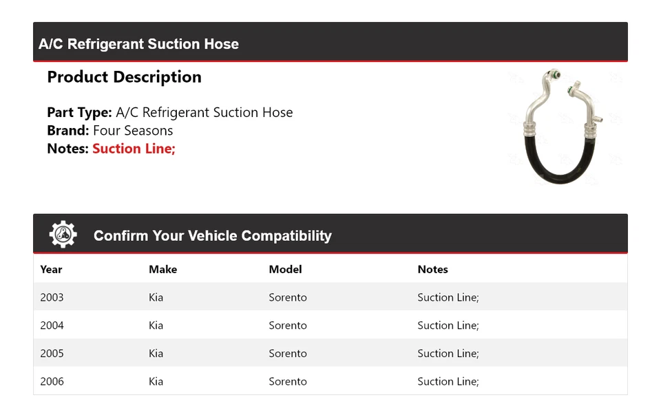 Manguera de succión de refrigerante aire acondicionado Kia Sorento 2003-2006 4 estaciones 2004 2005 Foto 2 de 4