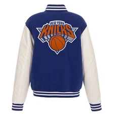 NBA New York Knicks Reversible Fleece Jacket PVC Sleeves Embroidered Patches