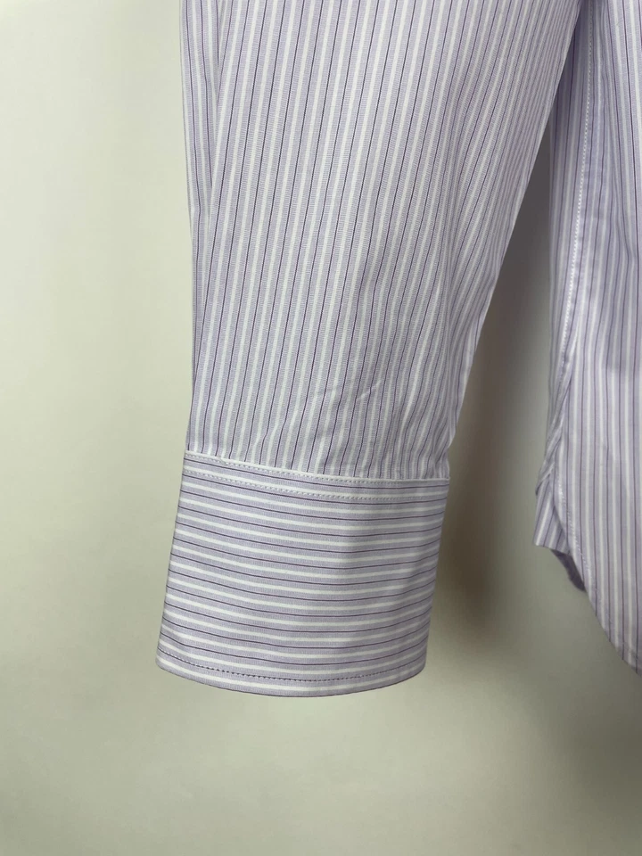 JOHN VARVATOS EE. UU. - Camisa de vestir de algodón a rayas lavanda calce regular 15,5 32/33 Foto 4 de 4