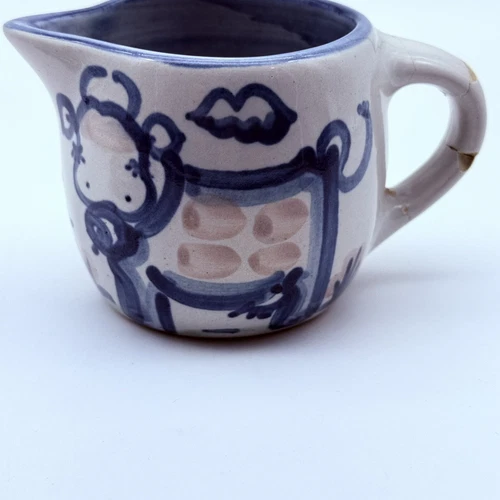M A Hadley Pottery Cow Creamer Blue Peach Cream