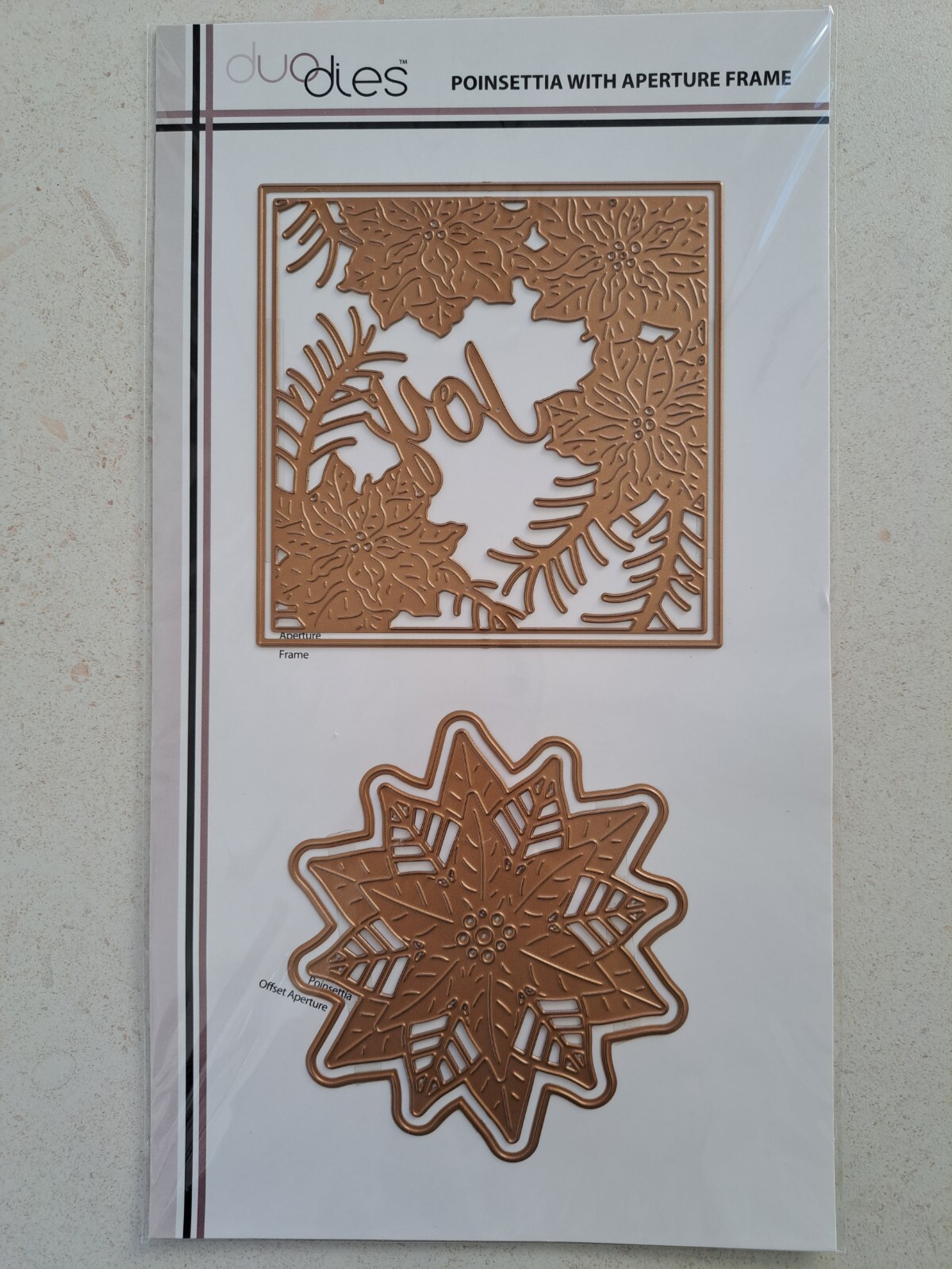 Duo Dies POINSETTIA WITH APERTURE FRAME Joy Christmas Die Set BNIP