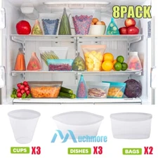Reusable Silicone Food Fresh Bag Seal Storage Container Freezer Zip Lock(8Pack)