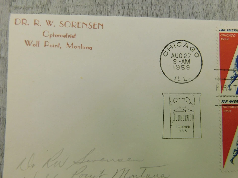 1st Issue Chicago IL 1959 Pan American Games Soldier Field Stamp Envelope Cover - Image 3 of 4