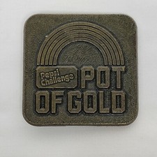 Vintage Pepsi Challenge Square Belt Buckle Pot Of Gold Rainbow Cola Soda Pop
