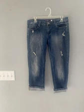 VIGOSS Bling Embroidery Capri Denim Cropped Jeans Size 7 Distressed