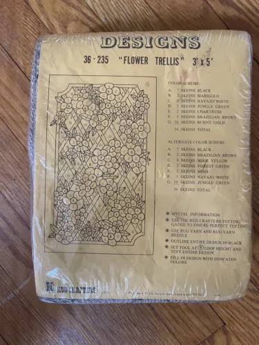 New Rug Crafter's Flower Trellis Punch Needle Rug Making or Wall Hanging Canvas