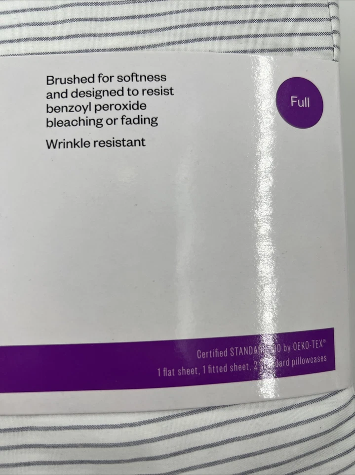 Room Essentials Printed Microfiber White & Gray Striped Full Sized Sheet Set - Image 2 of 4