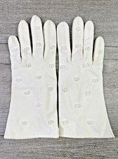 Women's Vintage White Wrist Gloves Hand Beaded Circles Unbranded