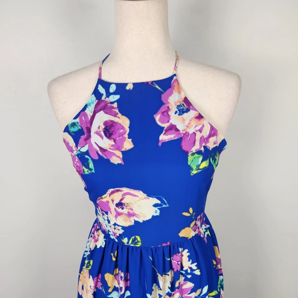 Maxi Vestido Everly Azul Multicolor Estampado Floral Sin Mangas Espalda Corredora (S) #0381 Foto 4 de 4