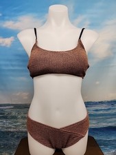 NWT Cupshe Woman  s Two Piece Swimsuit, Medium Purple Black Gold Textured