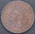 1873 VF, damaged, Open "3" Indian Head Cent,"MIGHT" BE DOUBLED LIBERTY-CANT TELL
