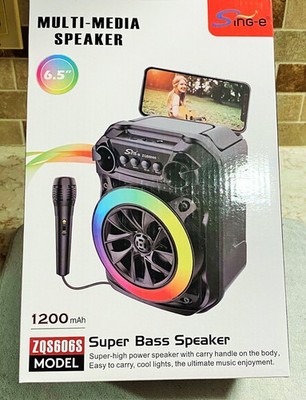 Sing-e Portable 6.5in Multi-Media Super Bass Speaker w/ Microphone Black ZQS606S