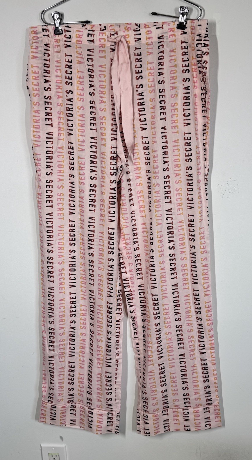 Victorias Secret Logo All Over Print Pajama Sleep Pants Pink And Brown Size L