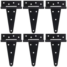 6 Inch T-Strap Gate Hinges, Shed Barn Door Hinges Heavy Duty, Black Tee Hinge...