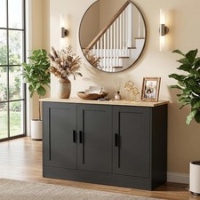 43" Black Buffet Cabinet with Black Handles, Small Kitchen Sideboard with 3