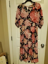 H&M Cottage Core Floral Print  Puff Sleeve Loose Fit Maxi Dress Size S