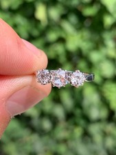Platinum diamond 1ct old cut 3 stone ring antique