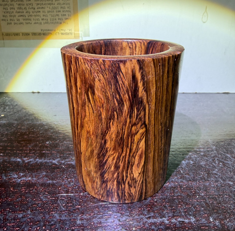 Wonderful Vtg. Chinese Export Wood Brush Pot or Incense Pot