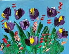 TULIPS   Modern Abstract   Original Oil Painting  IMPRESSIONIST GG89