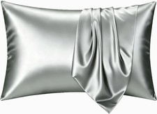 Silky Satin Pillowcases Standard Size 2 Pack Silver Grey 20 X 26 Inches