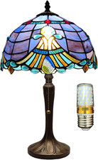 Tiffany Table Lamp Purple Baroque Style Stained Glass Lamp 3 Color Temperature