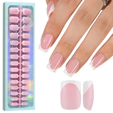 Pink French Gel Nail Tips, 150Pcs Short Square Soft Gel Nail Tips, French Tip...