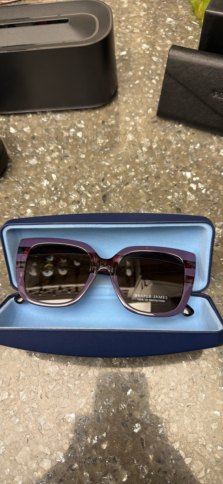 Draper James DJ9036 Purple Tortoise Oversized Square Sunglasses Brown Lens