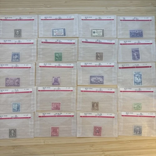 US Stamp Lot 20 Mint Singles MNH MH 1910s-1950s Collection Vintage Glassines