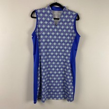 TAil Pullover Dress Size Large Blue White Geometric Split Neck Tennis Golf Mini