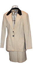 Vtg Moda Spiegel 14 Skirt Suit Cream Black Velvet Button Trim 80s Wool blend USA