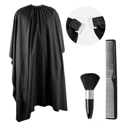Friseurumhang mit Kamm und Nackenpinsel - Haarschneideumhang - Schwarz -