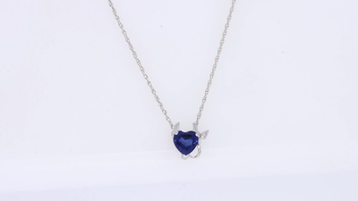Devil Heart Pendant Necklace Simulated Blue Sapphire in 925