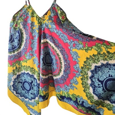 Mlle Gabrielle Boho Handkerchief Hem Dress L Colorful Medallion Print Spaghetti