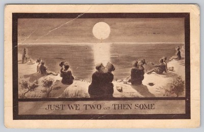 Postcard Just We Two and Then Some Couples at Ocean Kissing Under Moonlight 42A