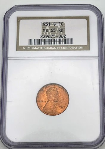 1931-S Lincoln Wheat Cent NGC MS65 RD Semi Key Date RED Graded Mint State BU UNC