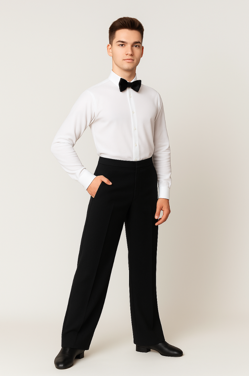 Men's Ballroom Dance Trousers Latin Standard Practice Pants Black Stretch