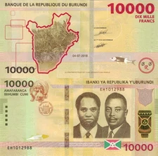 Burundi 10000 Francs (04-07-2018) - Prince & President/Hippo/p54b, B240b UNC