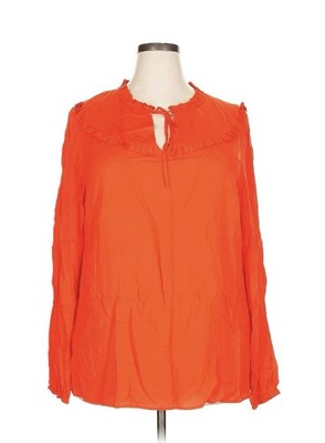 Boden Top Blouse Womens Sz 18 Red-Orange Keyhole Tie Flowy Blouse NWT