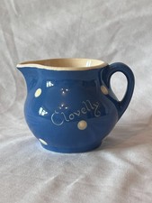Sandygate Pottery Devon England Clovelly Blue White Polka Dot Milk Jug Creamer