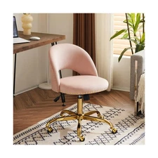 VINGLI Modern Velvet Small Office Chair,Cute Desk Chair with Wheels,Gold Base...