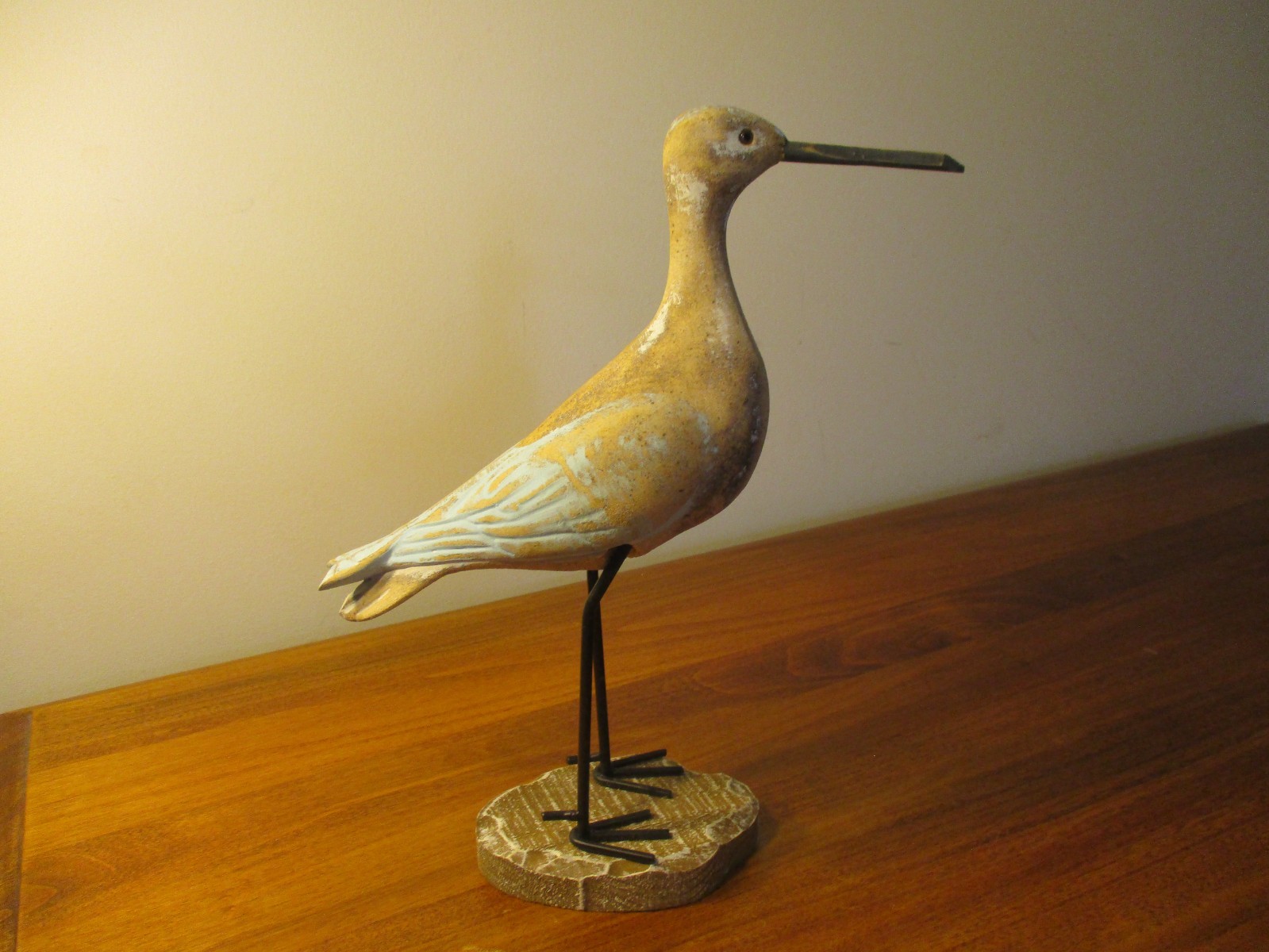Hand Carved Hand Painted Sandpiper Bird. Wood & Metal. 1 ft. Height.