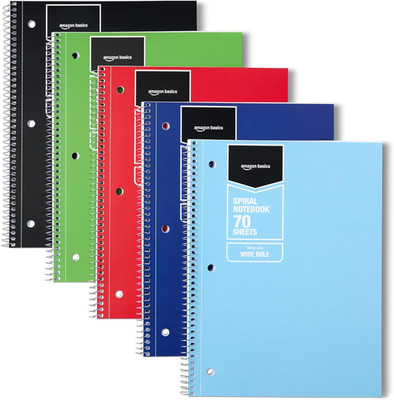Wide Ruled Spiral Notebook, for Work and School, 70 Sheets, 8'' X 10.5'', Assorted