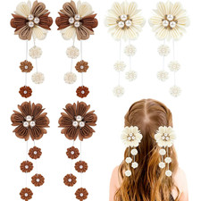 6PCS Hair Bows for Girls, Flower Hair Accessories for Girls Grosgrain Ribbon Wit