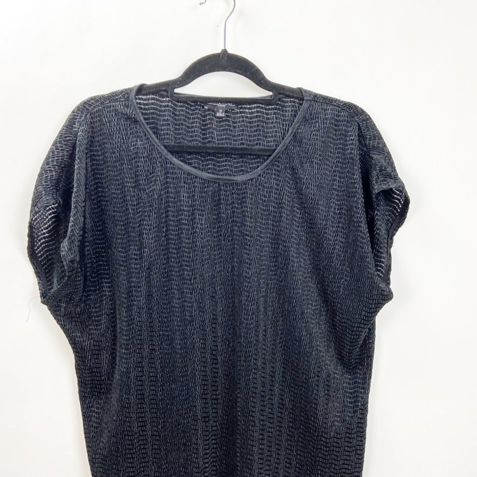 Notations 1X Plus Womens Solid Black Crinkle Top - image 2