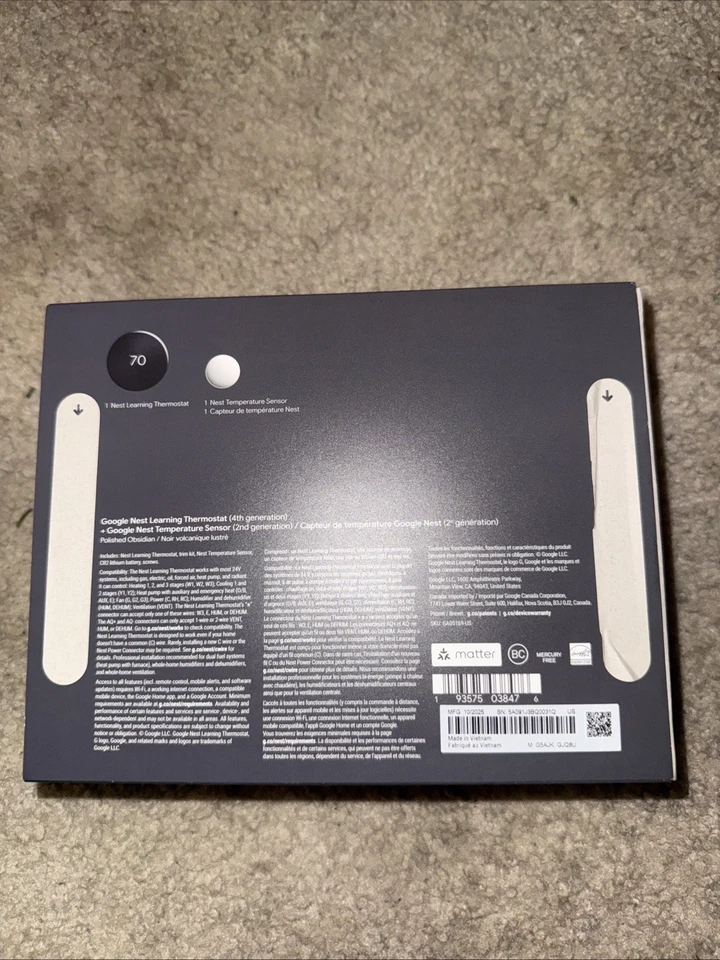 Google Nest обучения термостат (4-го поколения) + гнездо датчик температуры - новый черный - Изображение 3 из 4
