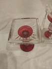 Pair VTG Westmoreland Glass  Ruby Iridescent 2 Candlesticks & 2 Crystal Bobeche — photo 9