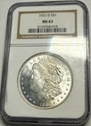 1921-D choice BU Morgan silver dollar. NGC MS63. #q018