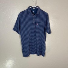 Johnnie-O Hangin' Out Polo Shirt Mens Large Blue Striped Short Sleeve Stretch